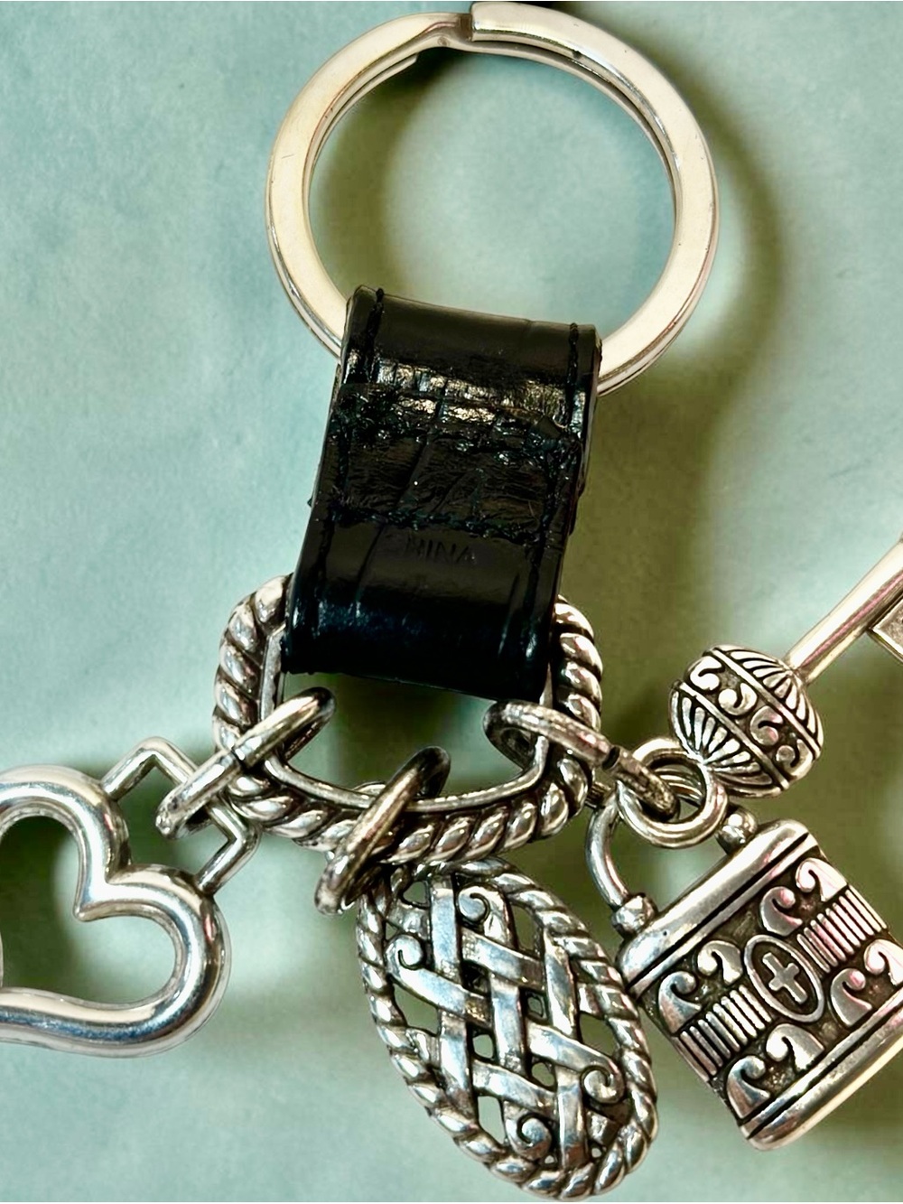 Title: Vintage Brighton Croc Leather Faith Multi Charm Key Fob Keychain